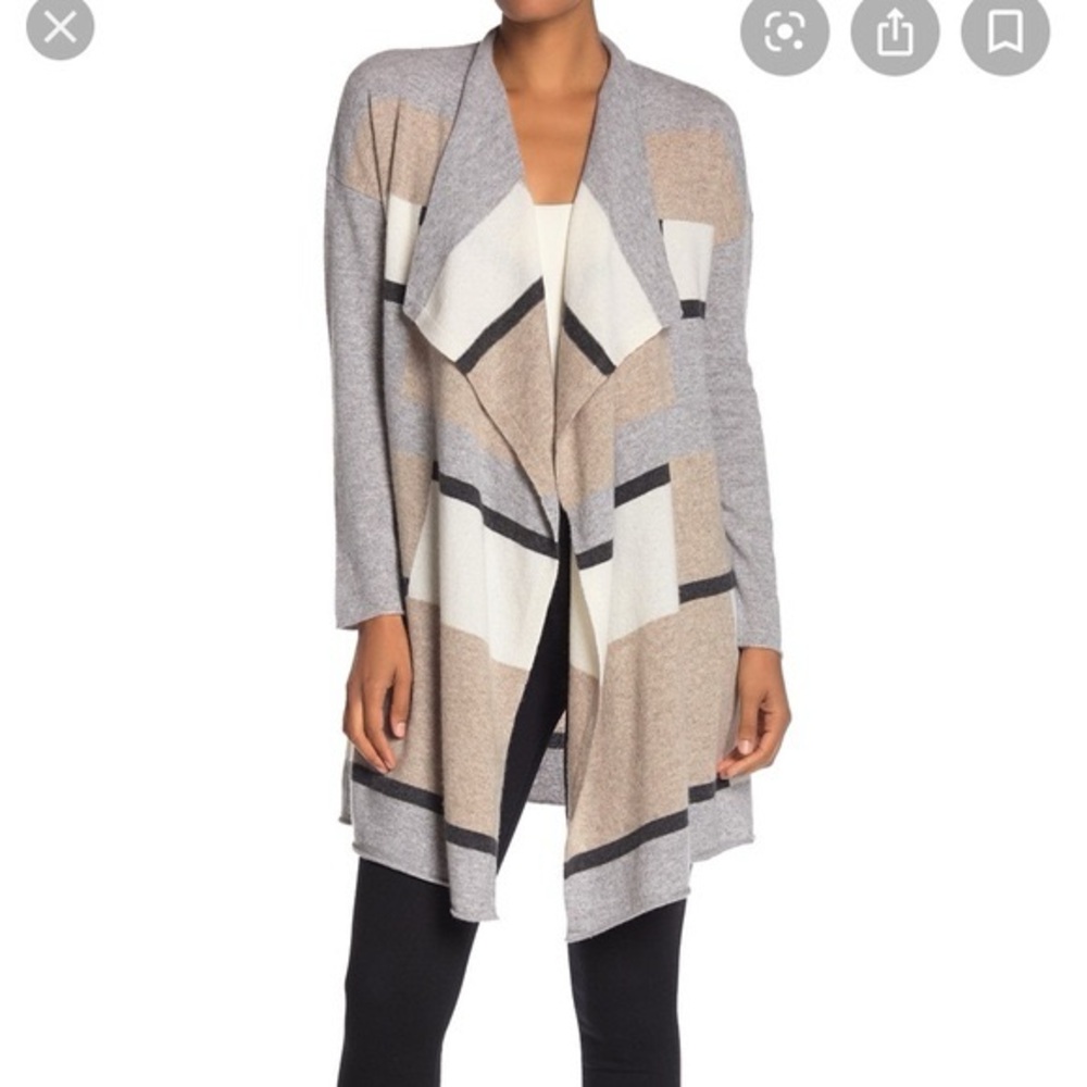 Griffen Cashmere Open Front Sweater Cardigan Size Large Long Sleeve Colorblock